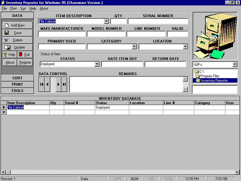 Image of Inventory Reporter program interface.